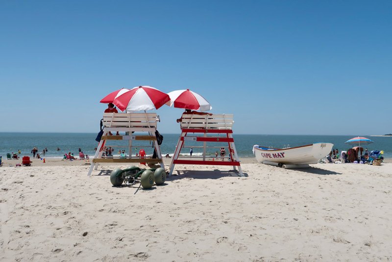 Cape May beach with lifeguard stands