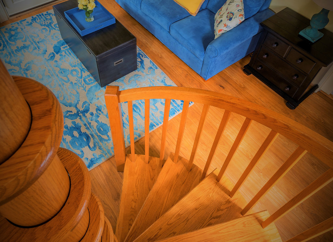 Beach Apartment Suite living area with spiral staircase